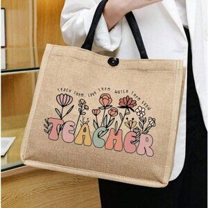 Teacher Bag Teach Them Love Them Watch Them Grow Canvas Double Handle
